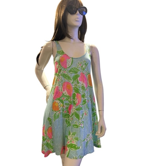 Lilly Pulitzer Pool Blue Size XS Carmel Pink Lemonade Printed Dress - Picture 3 of 5